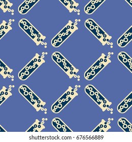 Alchemy seamless pattern background with bottles. Backdrop with cute laboratory bottles. Cartoon chemistry illustration. Magic liquid.
