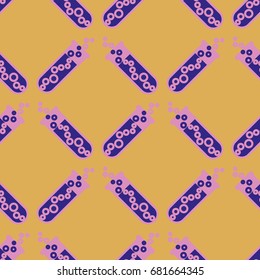 Alchemy seamless pattern background with bottles. Backdrop with cute laboratory bottles. Cartoon chemistry illustration. Magic liquid.