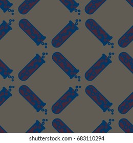 Alchemy seamless pattern background with bottles. Backdrop with cute laboratory bottles. Cartoon chemistry illustration. Magic liquid.