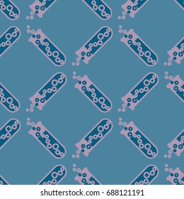 Alchemy seamless pattern background with bottles. Backdrop with cute laboratory bottles. Cartoon chemistry illustration. Magic liquid.