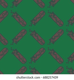 Alchemy seamless pattern background with bottles. Backdrop with cute laboratory bottles. Cartoon chemistry illustration. Magic liquid.