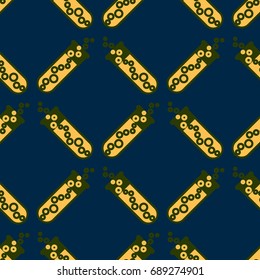 Alchemy seamless pattern background with bottles. Backdrop with cute laboratory bottles. Cartoon chemistry illustration. Magic liquid.