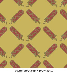 Alchemy seamless pattern background with bottles. Backdrop with cute laboratory bottles. Cartoon chemistry illustration. Magic liquid.