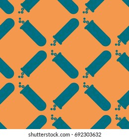Alchemy seamless pattern background with bottles. Backdrop with cute laboratory bottles. Cartoon chemistry illustration. Magic liquid.