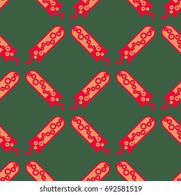 Alchemy seamless pattern background with bottles. Backdrop with cute laboratory bottles. Cartoon chemistry illustration. Magic liquid.