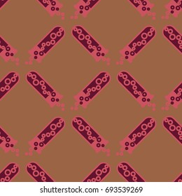 Alchemy seamless pattern background with bottles. Backdrop with cute laboratory bottles. Cartoon chemistry illustration. Magic liquid.