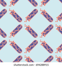Alchemy seamless pattern background with bottles. Backdrop with cute laboratory bottles. Cartoon chemistry illustration. Magic liquid.