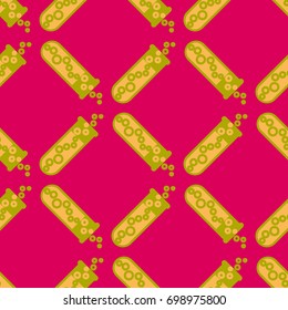 Alchemy seamless pattern background with bottles. Backdrop with cute laboratory bottles. Cartoon chemistry illustration. Magic liquid.