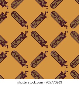 Alchemy seamless pattern background with bottles. Backdrop with cute laboratory bottles. Cartoon chemistry illustration. Magic liquid.