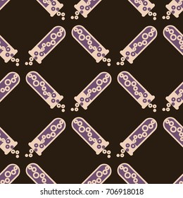 Alchemy seamless pattern background with bottles. Backdrop with cute laboratory bottles. Cartoon chemistry illustration. Magic liquid.