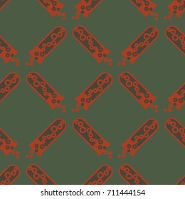 Alchemy seamless pattern background with bottles. Backdrop with cute laboratory bottles. Cartoon chemistry illustration. Magic liquid.