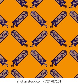 Alchemy seamless pattern background with bottles. Backdrop with cute laboratory bottles. Cartoon chemistry illustration. Magic liquid.