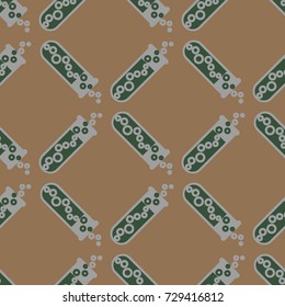 Alchemy seamless pattern background with bottles. Backdrop with cute laboratory bottles. Cartoon chemistry illustration. Magic liquid.