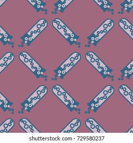 Alchemy seamless pattern background with bottles. Backdrop with cute laboratory bottles. Cartoon chemistry illustration. Magic liquid.