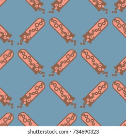 Alchemy seamless pattern background with bottles. Backdrop with cute laboratory bottles. Cartoon chemistry illustration. Magic liquid.