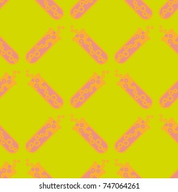 Alchemy seamless pattern background with bottles. Backdrop with cute laboratory bottles. Cartoon chemistry illustration. Magic liquid.