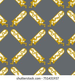 Alchemy seamless pattern background with bottles. Backdrop with cute laboratory bottles. Cartoon chemistry illustration. Magic liquid.