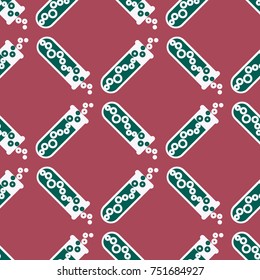 Alchemy seamless pattern background with bottles. Backdrop with cute laboratory bottles. Cartoon chemistry illustration. Magic liquid.