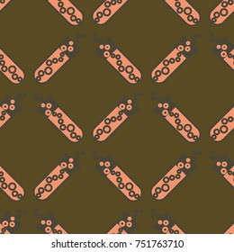 Alchemy seamless pattern background with bottles. Backdrop with cute laboratory bottles. Cartoon chemistry illustration. Magic liquid.