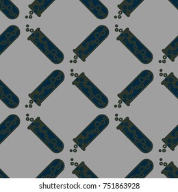 Alchemy seamless pattern background with bottles. Backdrop with cute laboratory bottles. Cartoon chemistry illustration. Magic liquid.