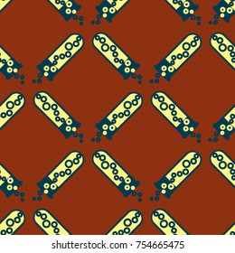 Alchemy seamless pattern background with bottles. Backdrop with cute laboratory bottles. Cartoon chemistry illustration. Magic liquid.