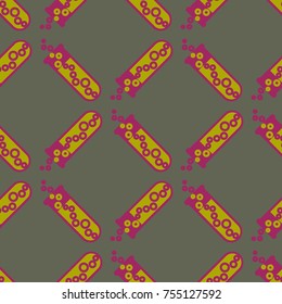 Alchemy seamless pattern background with bottles. Backdrop with cute laboratory bottles. Cartoon chemistry illustration. Magic liquid.