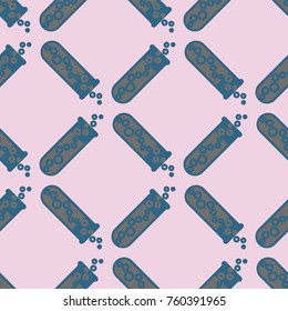 Alchemy seamless pattern background with bottles. Backdrop with cute laboratory bottles. Cartoon chemistry illustration. Magic liquid.