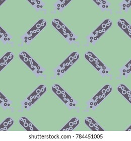 Alchemy seamless pattern background with bottles. Backdrop with cute laboratory bottles. Cartoon chemistry illustration. Magic liquid.