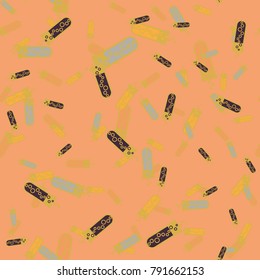 Alchemy seamless pattern background with bottles. Backdrop with cute laboratory bottles. Cartoon chemistry illustration. Magic liquid.