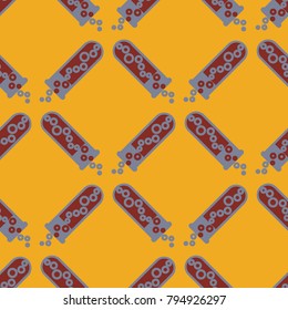 Alchemy seamless pattern background with bottles. Backdrop with cute laboratory bottles. Cartoon chemistry illustration. Magic liquid.