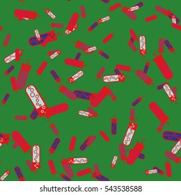 Alchemy seamless pattern vector illustration. Background with bottles. Vector backdrop with cute laboratory bottles. Cartoon chemistry illustration. Magic liquid.