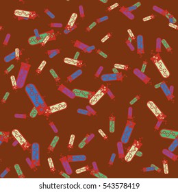 Alchemy seamless pattern vector illustration. Background with bottles. Vector backdrop with cute laboratory bottles. Cartoon chemistry illustration. Magic liquid.