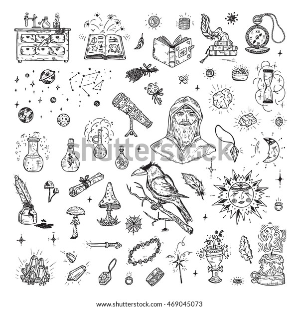 Alchemy Set Hand Drawn Doodle Magic Stock Vector (Royalty Free) 469045073