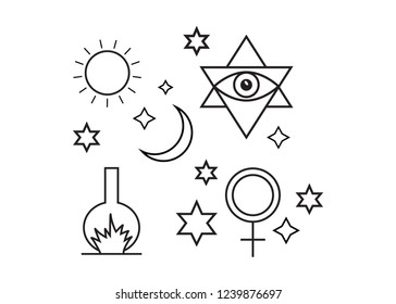 Alchemy, spirituality symbols in flat style . Alchemy art vector. Astrology vector set