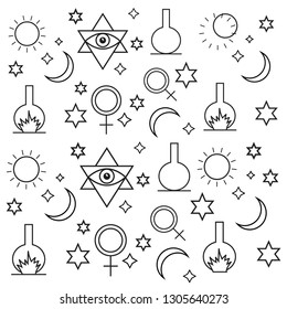 Alchemy, spirituality symbols in flat style . Alchemy art vector. Astrology vector set