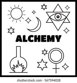 Alchemy, spirituality symbols in flat style vector