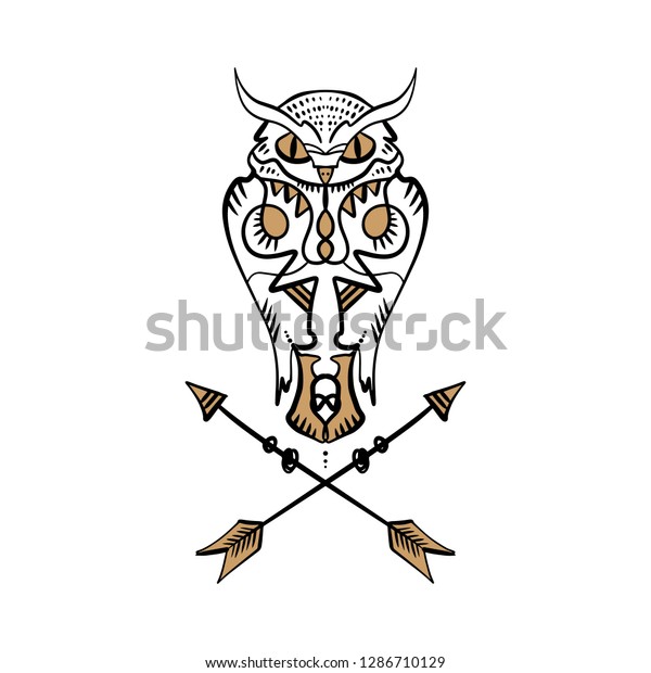 Alchemy Symbol Black Gold Owl Tattoo Stock Vector Royalty Free