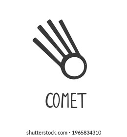 Alchemy symbol of Comet isolated on transparent background. Minimalistic caption icon. Vector shabby hand drawn illustration