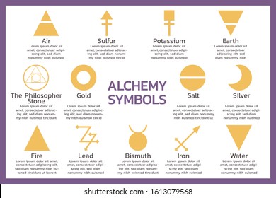 alchemy symbol infographic elements concept, occultism sign, magic symbols, mystery icon, vector flat illustration design