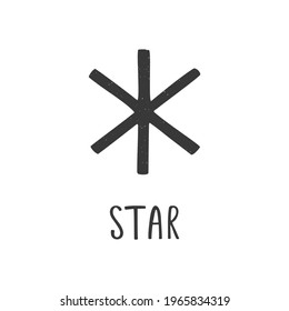 Alchemy symbol of Star isolated on transparent background. Minimalistic caption icon. Vector shabby hand drawn illustration