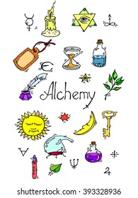 Alchemy Symbols Colored Stock Vector (Royalty Free) 393328936