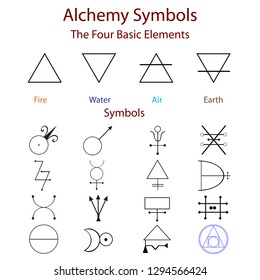 Alchemy symbols on white background, hand drawn elemets.