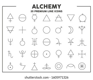 Alchemy thin line icon. Concept of hermetic art and stones, materials. Vector illustration symbol elements for web design and apps.