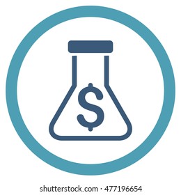 Alchemy vector bicolor rounded icon. Image style is a flat icon symbol inside a circle, cyan and blue colors, white background.