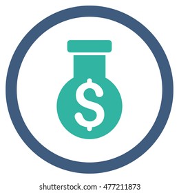 Alchemy vector bicolor rounded icon. Image style is a flat icon symbol inside a circle, cobalt and cyan colors, white background.