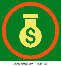 Alchemy vector bicolor rounded icon. Image style is a flat icon symbol inside a circle, orange and yellow colors, green background.