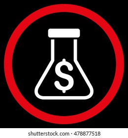 Alchemy vector bicolor rounded icon. Image style is a flat icon symbol inside a circle, red and white colors, black background.