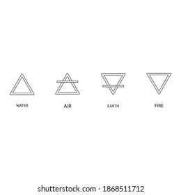 Alchemy vector icons. Four elements. earth air water fire symbol on white background stock vector illustration.