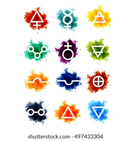 Alchemy vector signs on paint drops