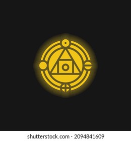 Icono de neón amarillo brillante de alquimia